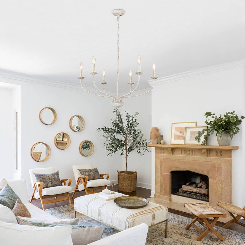 6-Light Farmhouse Candle Chandelier Modern Hanging Lamp for Living Room Kitchen Hallway Entryway - N/A