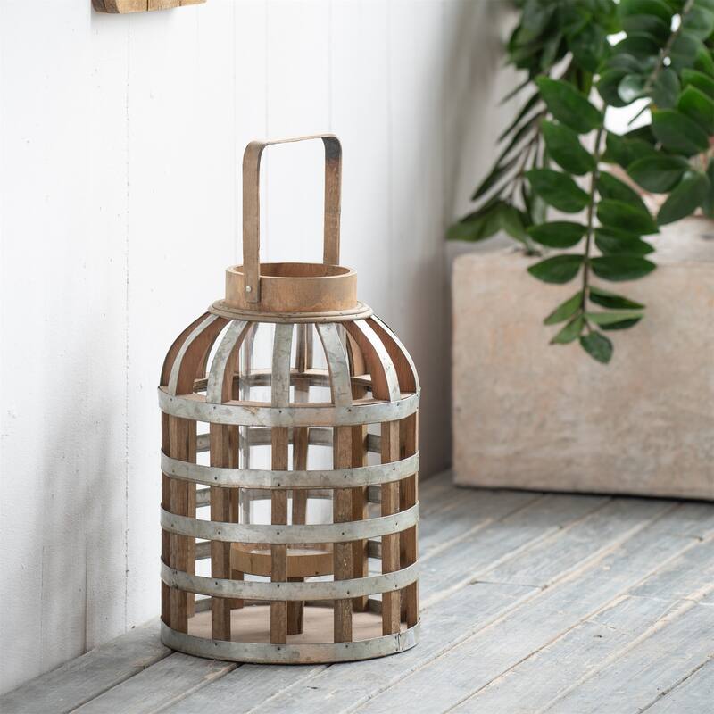 Wooden Decorative Lantern with Handle for Indoor Outdoor - Silver
