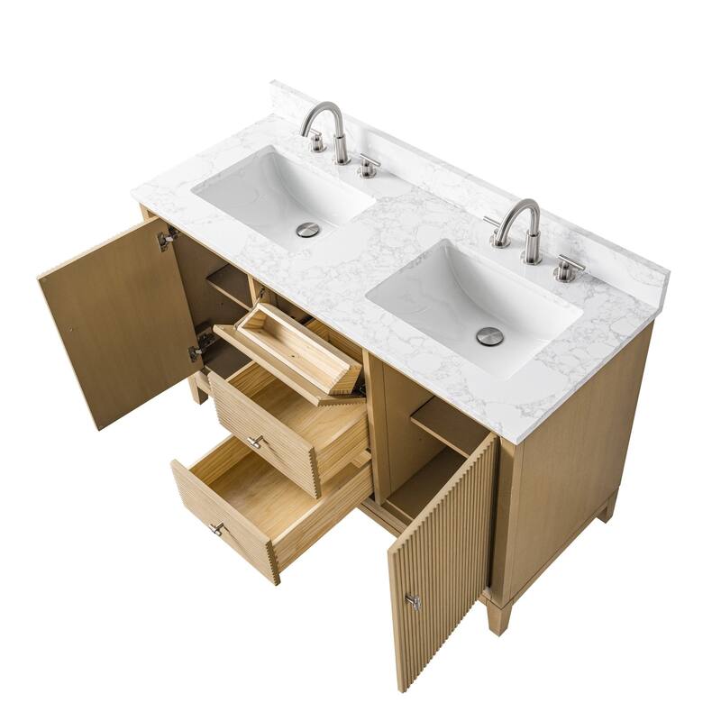 Vanity Art 54" Freestanding Bathroom Vanity with Engineered Marble Top and Sinks