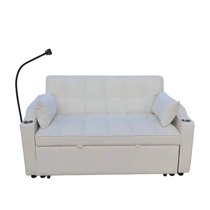 Foldable Sofa Bed with USB and Phone Holder, 2-Seat Settee with Two Pillows, Love Seat Couch with Adjustable Backrest