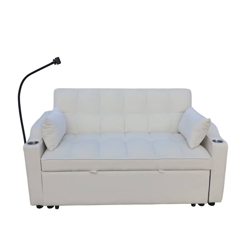 Velvet 3 in1 Loveseat Convertible Pull-out Sleeper Sofa Bed Adjustable Backrest Futon Sofa with Pillows, Pockets