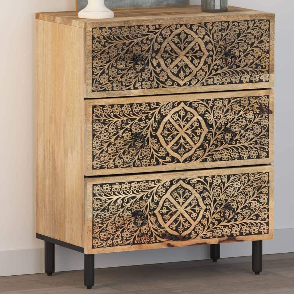 vidaXL Side Cabinet Natural Mango Wood Solid mango wood, iron legs Small - 13 x 23.6 x 29.5 in