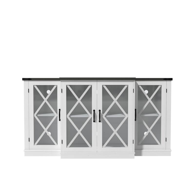 X-Design TV Stand with Barn Doors, Media Console with Wood Storage Cabinet, Entertainment Center with Adjustable Shelves