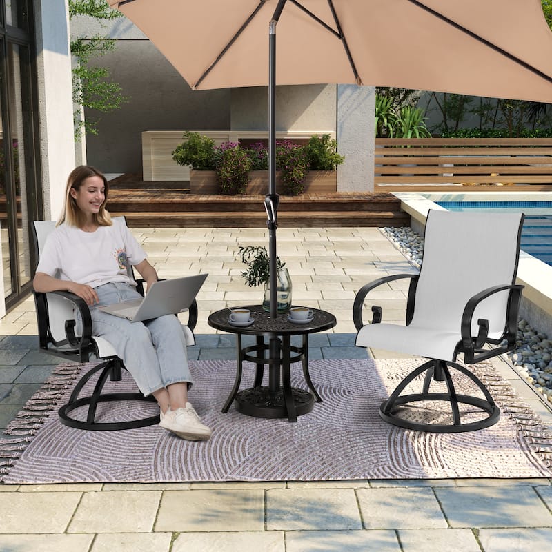 Pellebant Outdoor Aluminum Patio Swivel Dining Chairs Sunbrella - AUGUSTINE OYSTER -Set of 2
