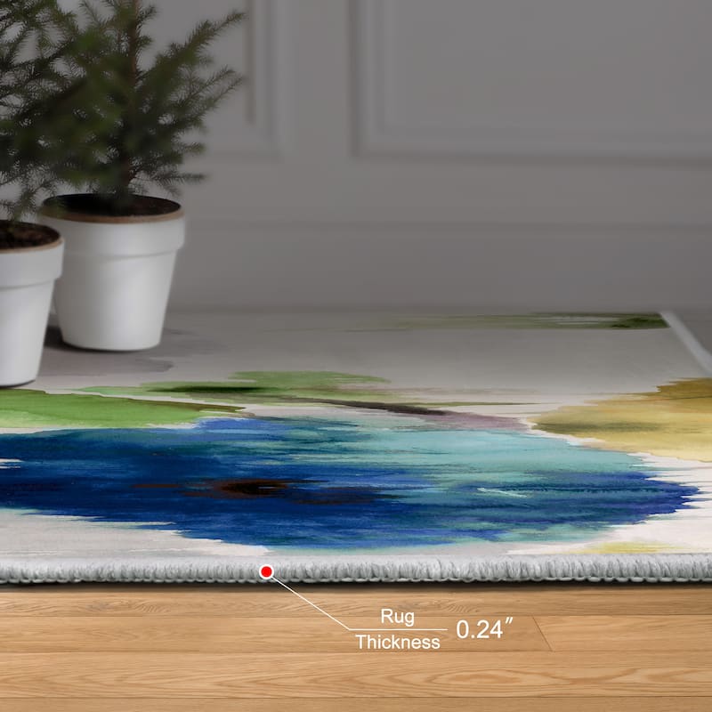 Abstract Flower I, Hand Washable Art Area Rug, power-loomed, 100% polyester, 2mm pile, non-slip back