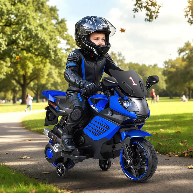 Costway 6V Kids Motorcycle with Music, Horn, Detachable Training