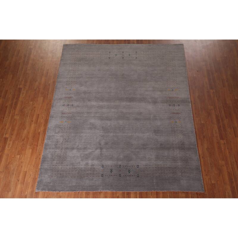 Gray Gabbeh Rug Hand-Knotted Wool Carpet - 8'1"x 9'9"