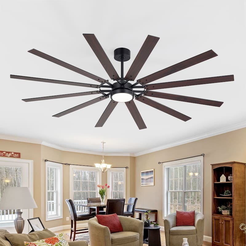 72"/80" Large Windmill Ceiling Fan with Light and Remote(12 Reversible Blades)