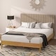 preview thumbnail 1 of 10, Priage by ZINUS Latte Wood Platform Bed Frame with Upholstered Headboard