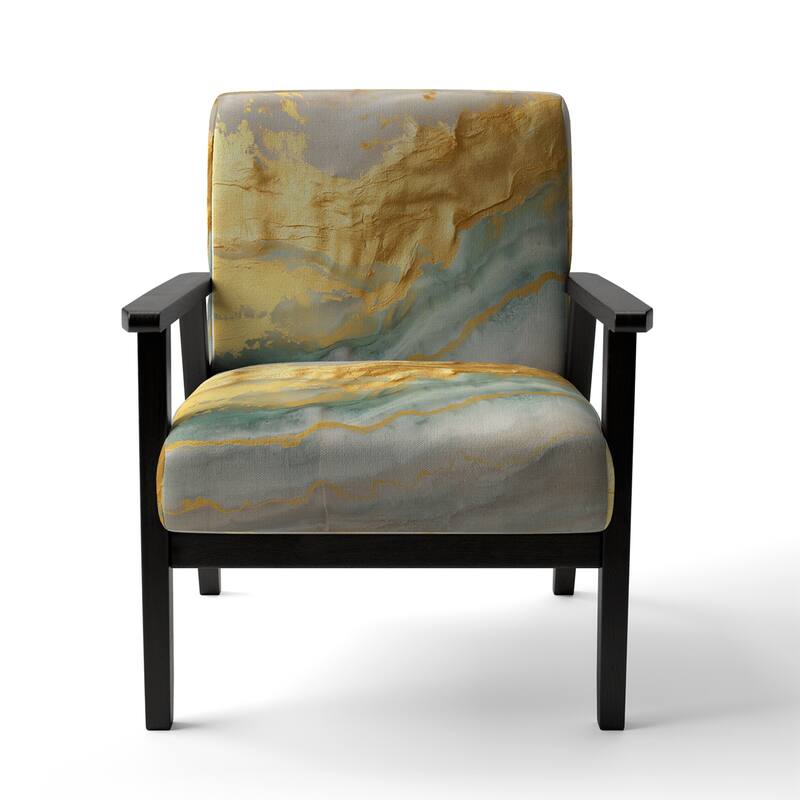 Designart "Coast Blue Sea Waves Watercolour" Upholstered Abstract Accent Chair - Modern Arm Chair For Bedroom