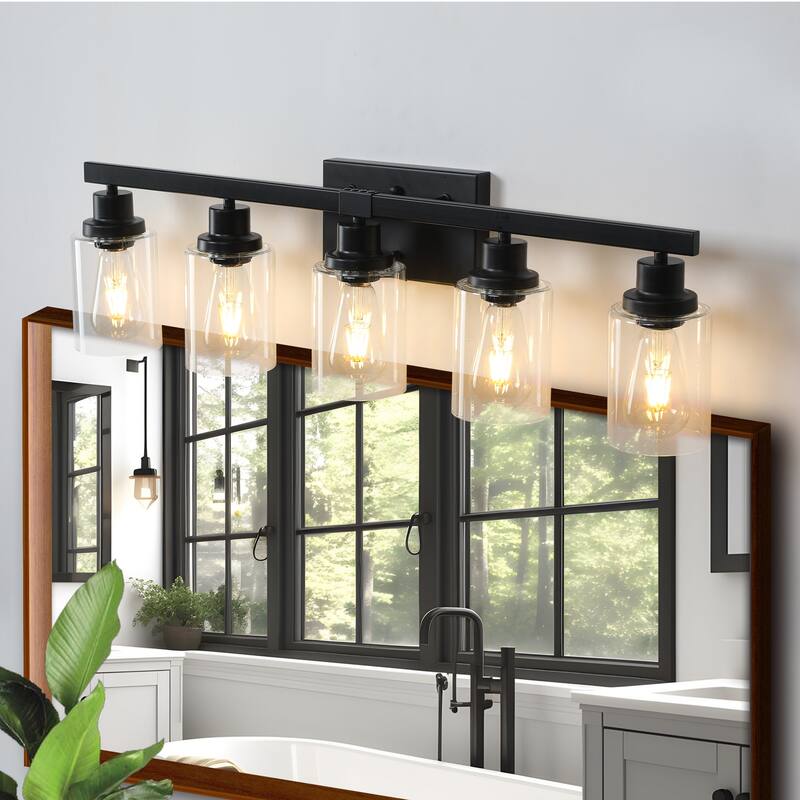 31" 5-Light Vanity Light with Clear Glass Shades, Modern Iron Metal Bathroom Wall Fixture for Mirror(No Bulbs) - Black