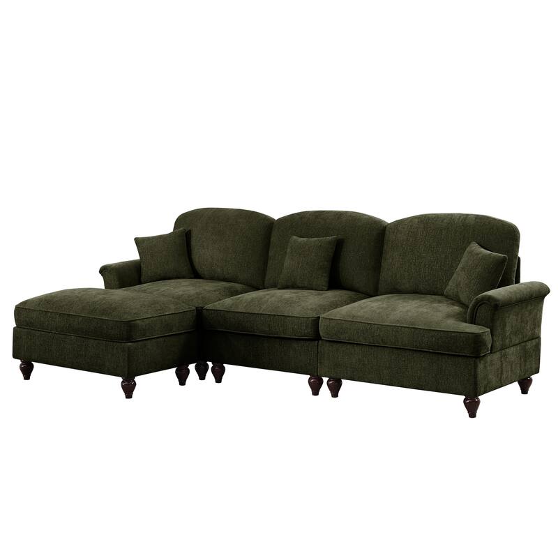 GDFStudio - Mid Century Chenille L-Shaped 3-Seater 107.1" Modular Sectional Sofa with Ottoman