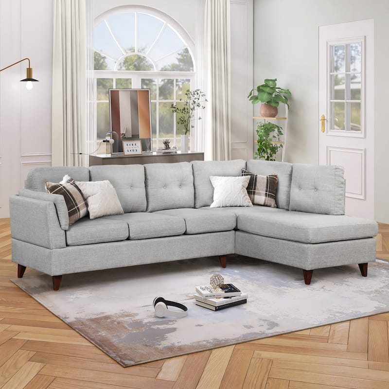 Modern Linen Fabric Sofa, L-Shape Couch with Chaise Lounge,Sectional Sofa - Right Facing - Grey