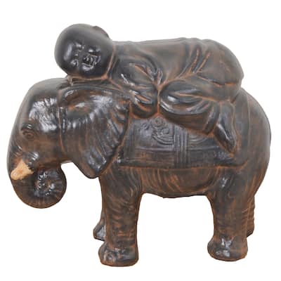 Baby Monk On Elephant Black Earthy Finish
