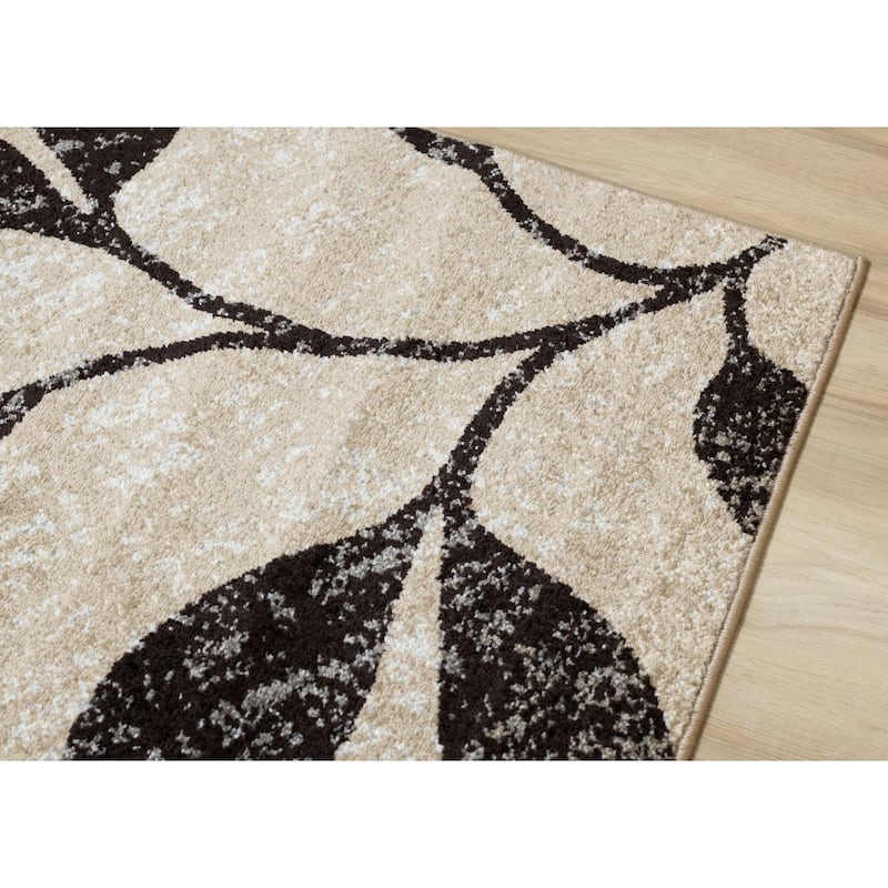 Charlotte Collection - Distressed Brown/White/Black Foliage Rug - 7'10" x 10'6"
