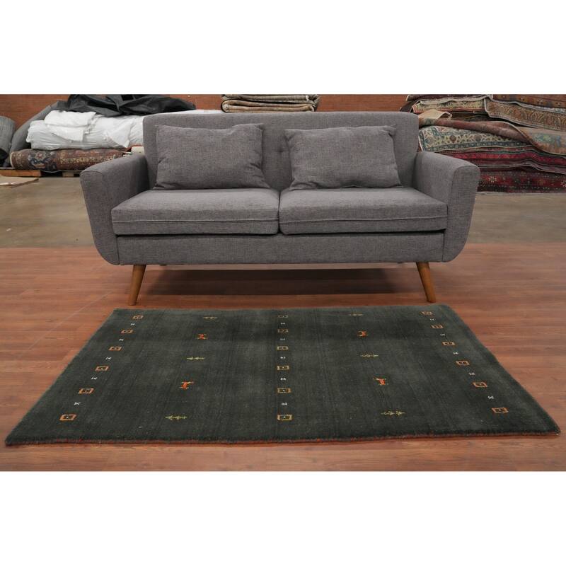 Hand Knotted Oriental 100% Wool Carpet Tribal Animal Pictorial Green Gabbeh Area Rug - 4' 11'' X 3' 0''