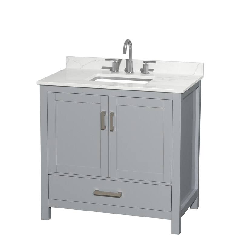 Wyndham Collection WCS141436S-QTZ-US3MXX Sheffield 36" Free Standing - Gray / Giotto Quartz Top / Brushed Chrome Hardware