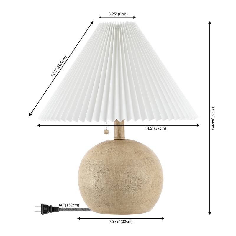 Arvid 17.25" Coastal Scandinavian Resin/Iron Sphere LED Table Lamp with Pleated Shade and Pull Chain, by JONATHAN Y