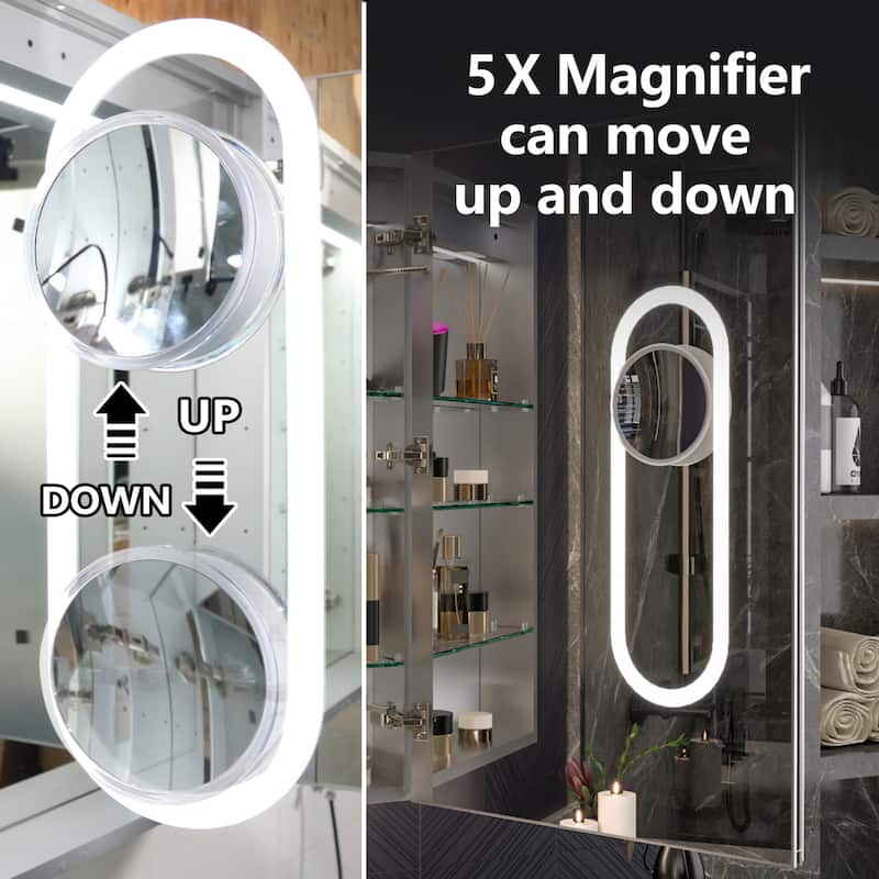 Modland 24"-42W x 36"H LED Medicine Cabinet Mirror with USB Charging,5x Magnifying Mirror
