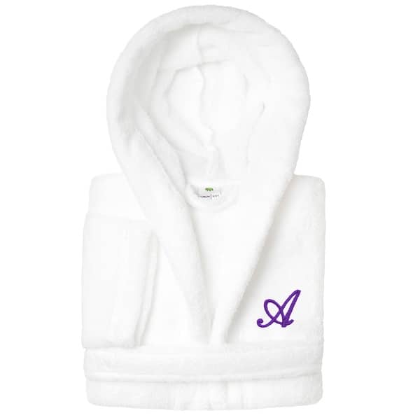 slide 2 of 80, Sweet Kids 100% Polyester SUPER PLUSH Double Brushed Hooded Bathrobe with Purple Script Monogram A - Large