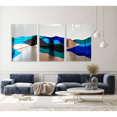 Extra Large Mirrored Acrylic Wall Art Set of 3 Abstract Wall Decor / Mountain Wall Art Made in USA / 31.3"W x 47"H each