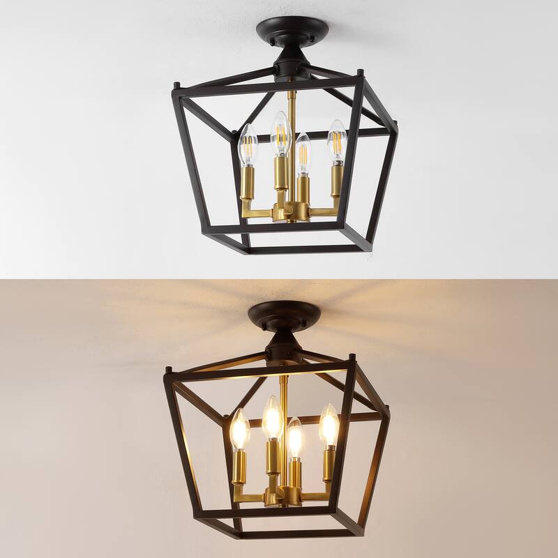 Milton Mini Lantern 4-Light Iron Modern Farmhouse LED Flush Mount, by JONATHAN Y