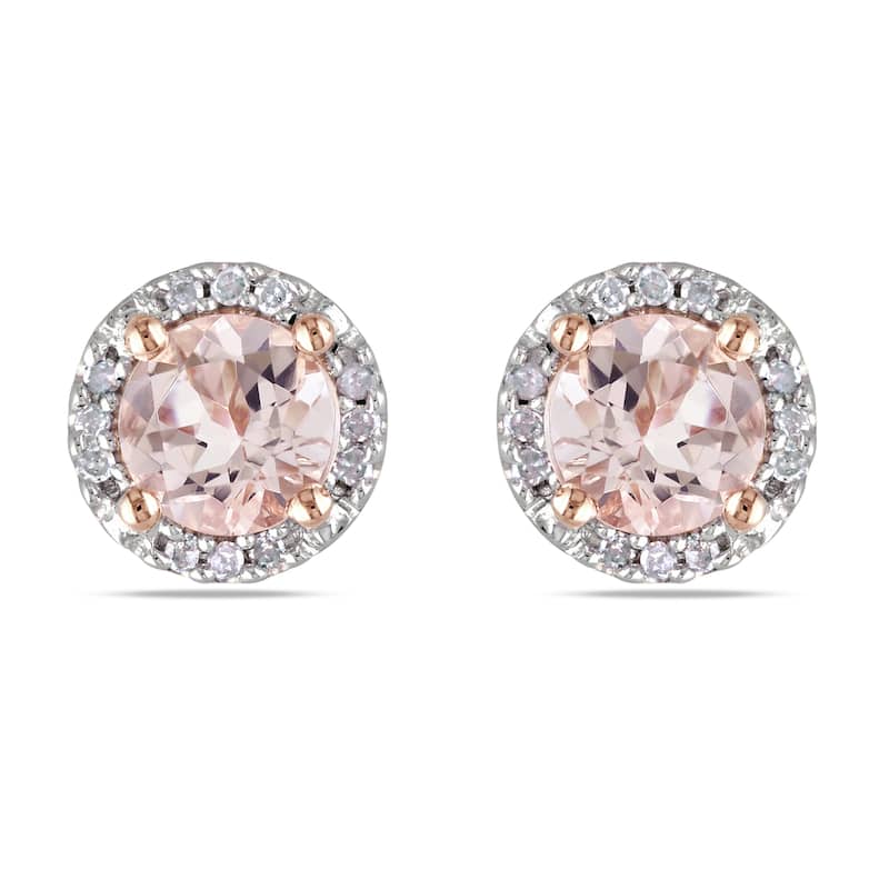 Miadora Rose Plated Sterling Silver Morganite and Diamond Halo Stud Earrings - 50.4 mm x 25.3 mm x 12.6 mm