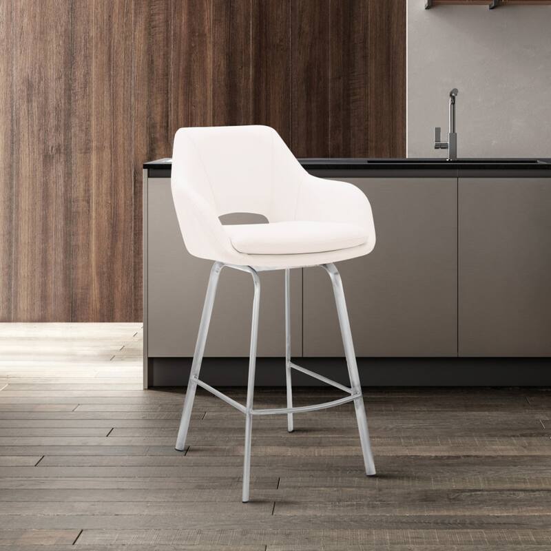 30 Inch Swivel Bar Height Stool with Arms and Low Back Fabric Seat Iron Legs for Kitchen Island - 41”H x 22”W x 23”D