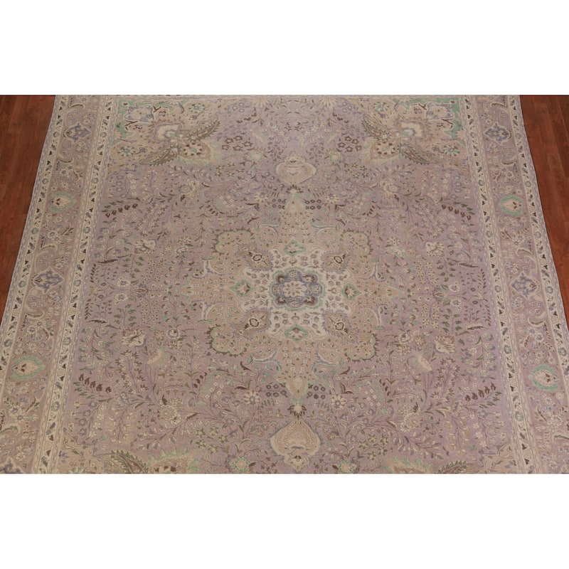 Tabriz Persian Vintage Area Rug Handmade Purple Wool Carpet - 10'0" x 12'11"