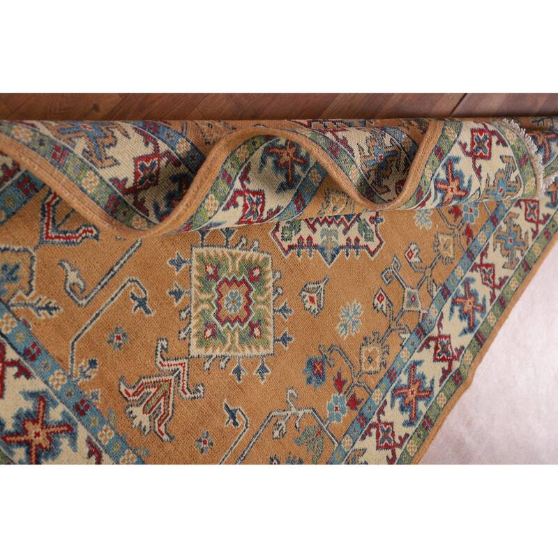 Orange Kazak Rug Hand-Knotted Wool Carpet - 3'5"x 4'10"