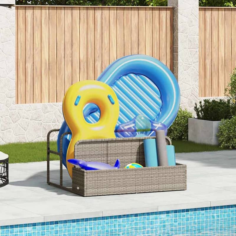 vidaXL Poolside Float Storage Beige/Black/Grey PE Rattan - 39.4 x 43.3 x 22.4 - Light Grey