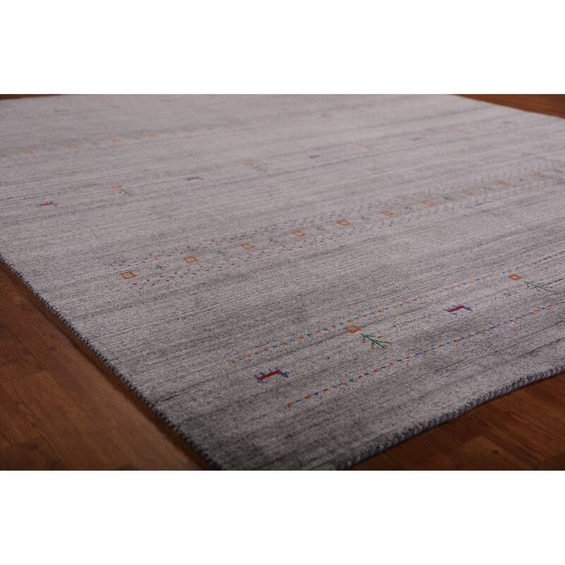 Hand Knotted Oriental 100% Wool Carpet Tribal Tribal Greys & Charcoal Gabbeh Area Rug - 9' 8'' X 8' 3''