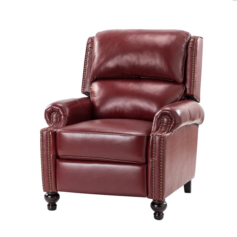 Gabriela Mid-Century Modern Genuine Leather Recliner with Tapered Block Solid Wood Feet by HULALA HOME