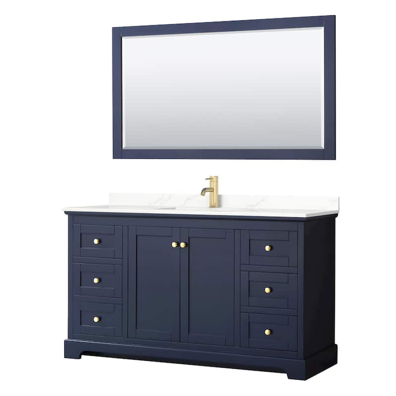 Wyndham Collection WCV232360S-QTZ-UNSM58 Avery 60" Free Standing - Dark Blue / Giotto Quartz Top / Brushed Gold