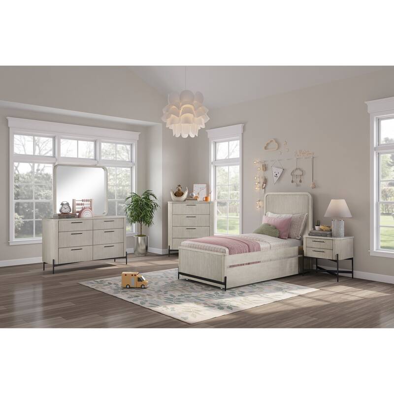 Taupe Twin Trundle Bed with Reeded Fronts and Birch Veneer