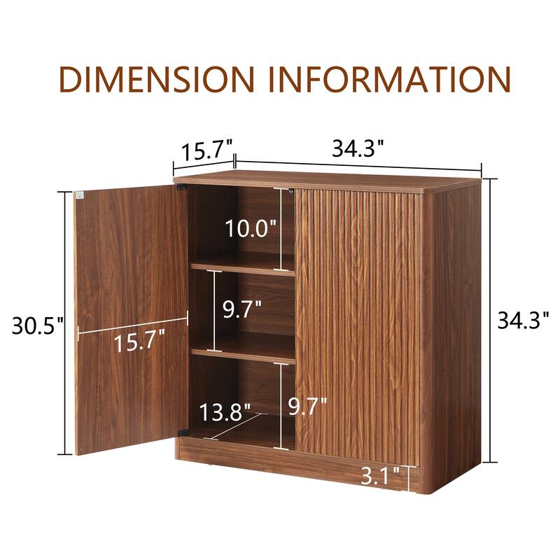 34.3" modern wavy sideboard, curved contour design storage cabinet, 2-door cabinet with storage function for kitchen