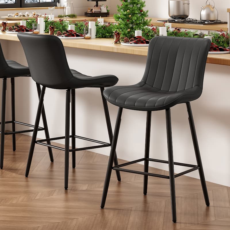 Set of 2 Mid Century Modern Faux Leather Counter Height Bar Stools