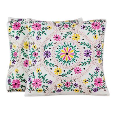 Novica Handmade Floral Carousel Cotton Cushion Covers (Pair)