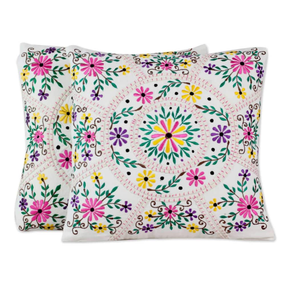 Novica Handmade Floral Carousel Cotton Cushion Covers (Pair)