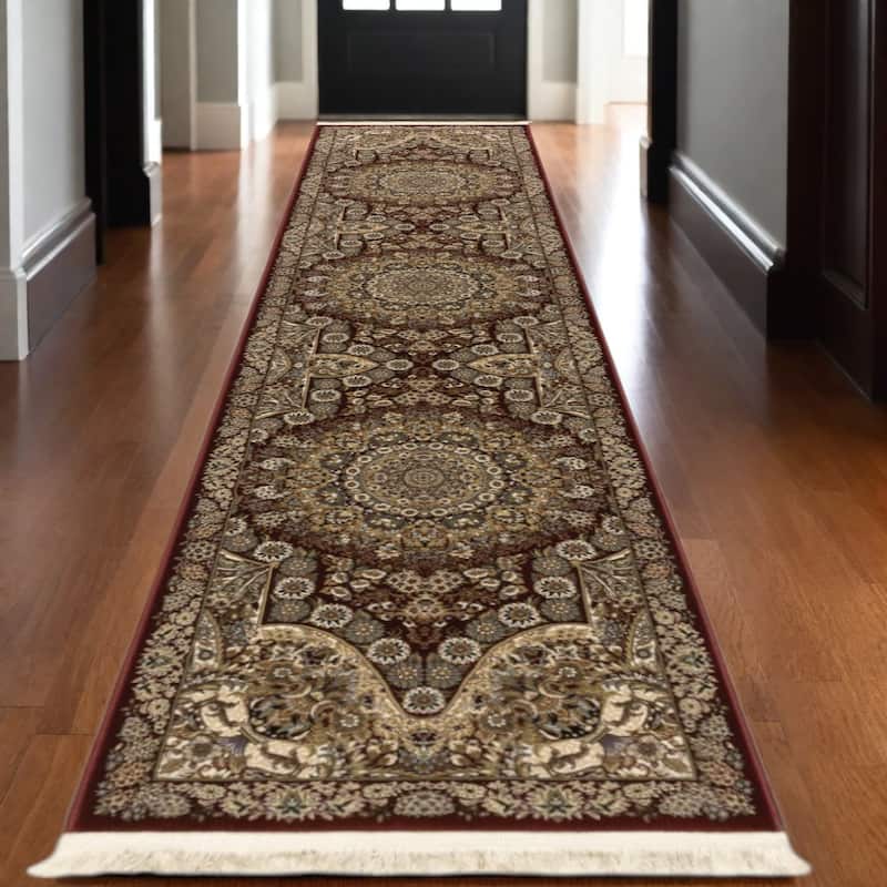 HomeRootsMedallion Traditional Runner Area Rug - 120.08' X '26.77' X '0.16 - Gold/Red