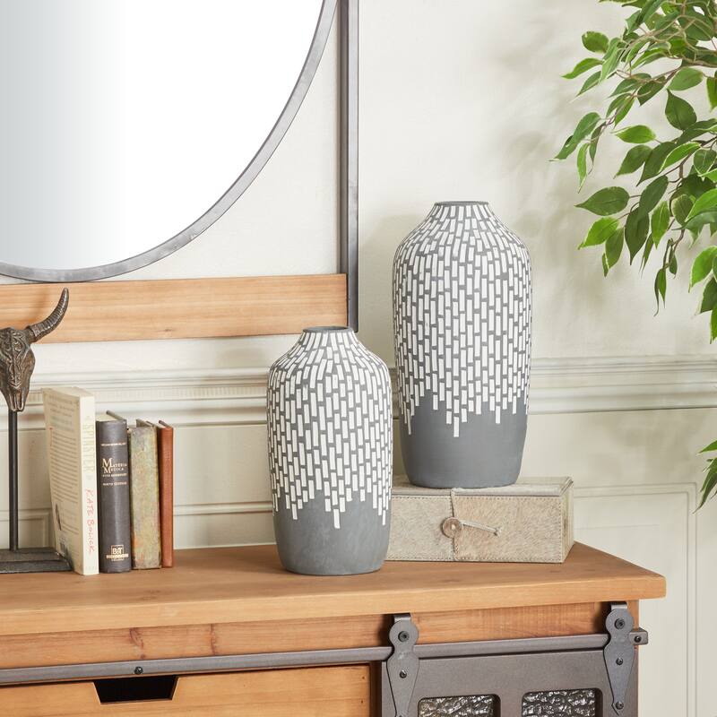 Gray Ceramic Mosaic Inspired Vase (Set of 2)