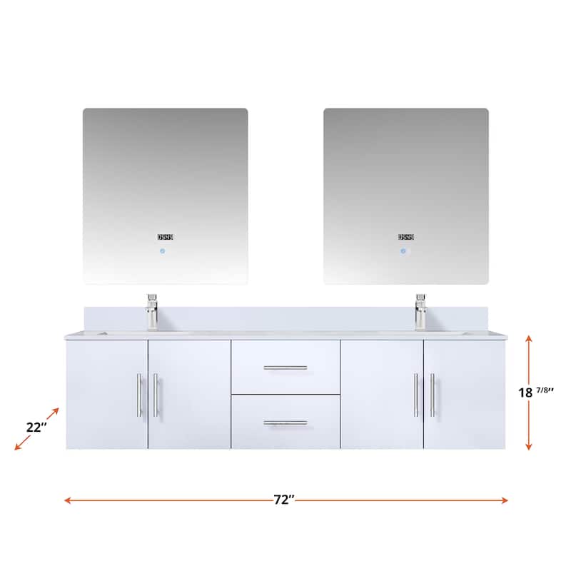 Geneva 72 in. W x 22 in. D Dark Grey Double Bath Vanity and White Quartz Top