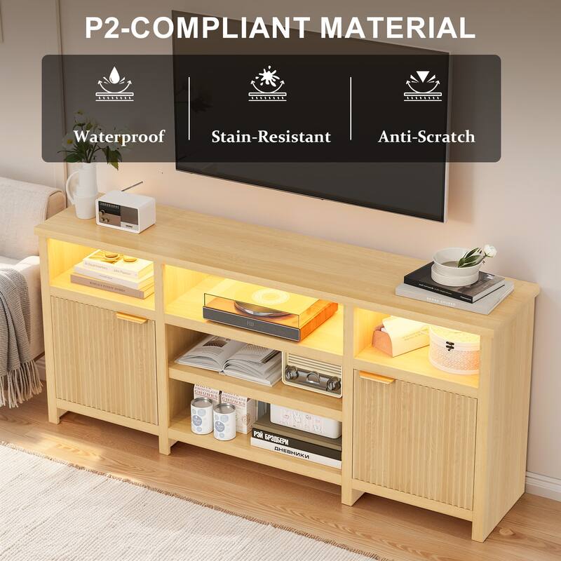 Pocassy 75 Inch Modern Media TV Console Table Cabinets with Doors