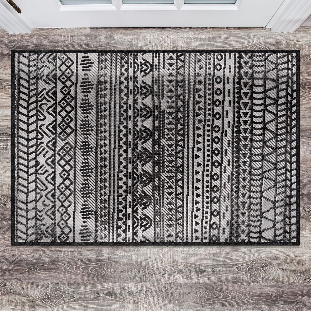 World Rug Gallery Contemporary Geometric Bohemian Textured Flat Weave Indoor/Outdoor Area Rug