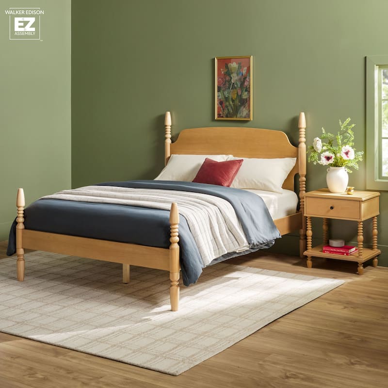 Walker Edison Easy Assembly Solid Wood Queen Bed with Wood-Turning Detail