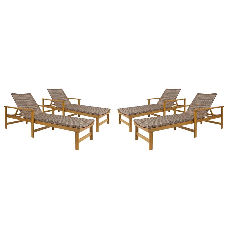 Hampton Outdoor Rustic Acacia Wood Chaise Lounge with Wicker Seating (Set of 4) by Christopher Knight Home
