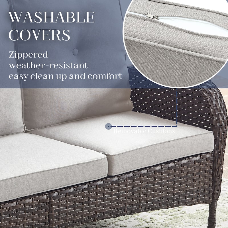 Gymojoy 3-Seat Patio Wicker Sofa High Back Sofa