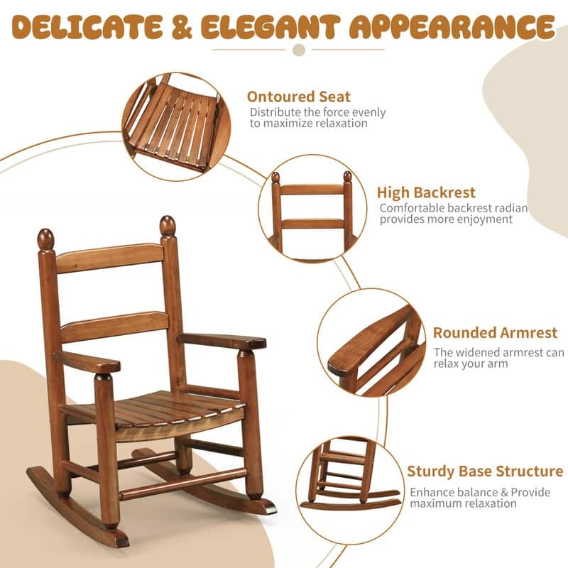 16 In. Kids Classic Solid Poplar Wood Rocking Chair, Egg-Shaped Seat For Ages 2–5 - 9' x 12'