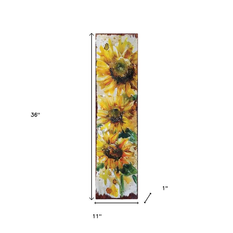 HomeRoots 36" Brown Green And Yellow Solid Wood Sunflowers Porch Sign
