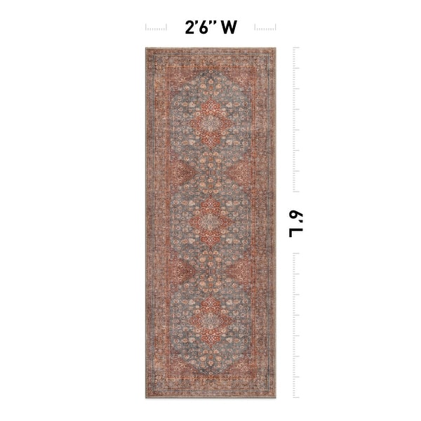 dimension image slide 21 of 27, Traditional Flat Pile Washable Rug – Pet Friendly, Non-Slip, Ideal for Living Room, Entryway, or Bedroom